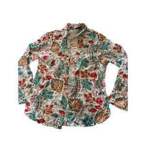 Zara Floral Long Sleeve Button Down Shirt US Medium